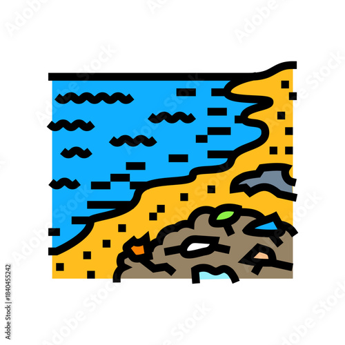 beach covered plastic waste color icon vector illustration