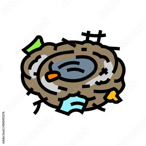bird nest made of plastic trash color icon vector illustration