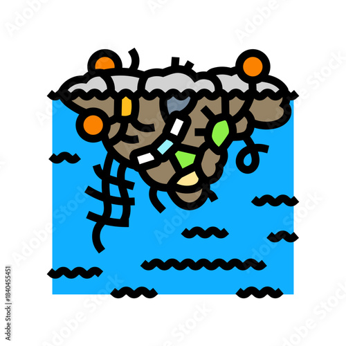 floating plastic island ocean color icon vector illustration
