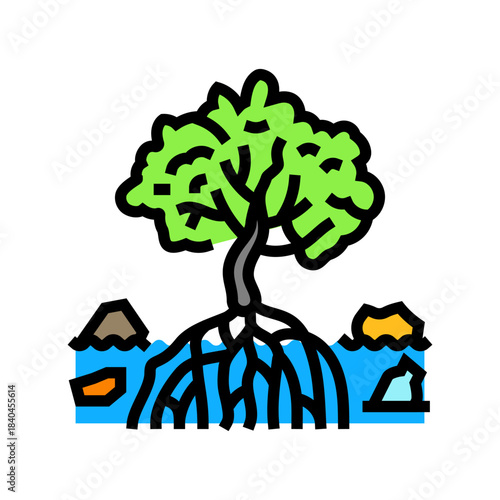mangroves plastic litter color icon vector illustration