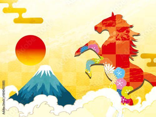 馬, 年賀状, 和風, 和柄, 新年, 動物, クリスマス, うま, ベクター, イラスト, manga