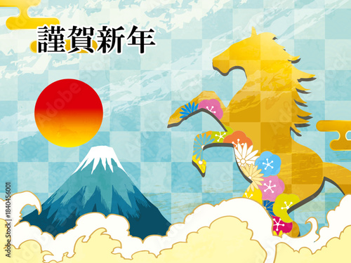 馬, 年賀状, 和風, 和柄, 新年, 動物, クリスマス, うま, ベクター, イラスト, manga