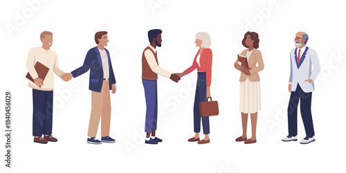 Diverse group of professionals shaking hands symbolizing partnership and collaboration