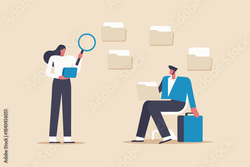 Searching and organizing files with team members data analysis concept illustrated