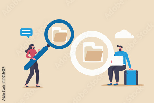 Data search file management and cloud storage illustration with people