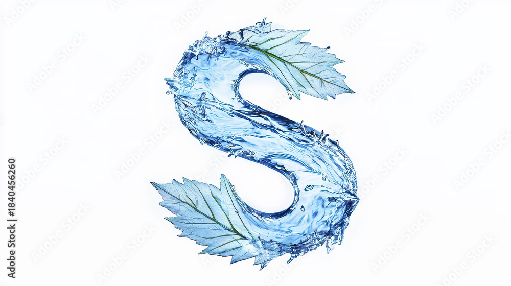 Obraz premium Water S letter design with leaves, symbolizing freshness and nature beauty