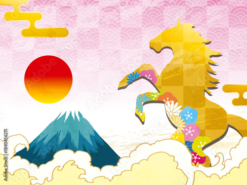 馬, 年賀状, 和風, 和柄, 新年, 動物, クリスマス, うま, ベクター, イラスト, manga