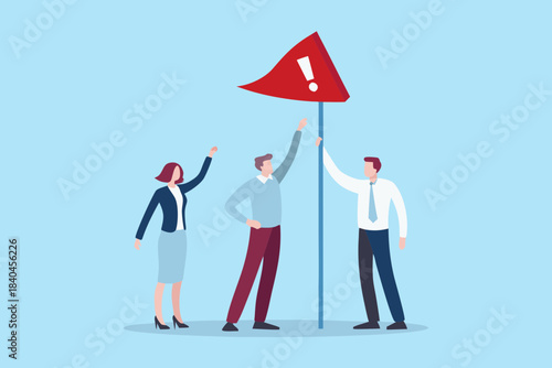 Business team addressing an important warning signal or critical issue together