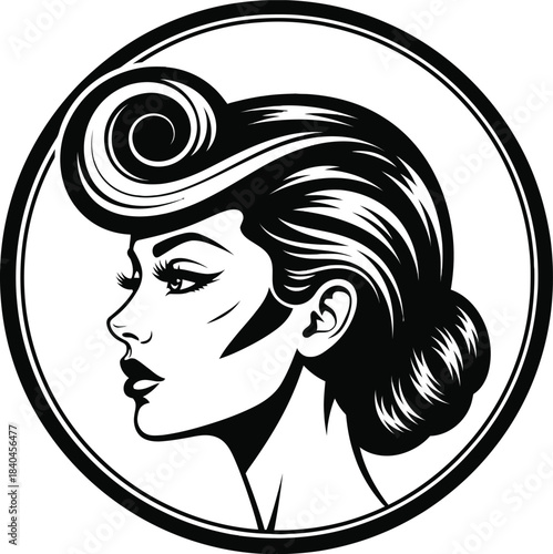 Retro woman profile portrait vector illustration