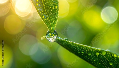 Wallpaper Mural Macro shot of a dewdrop on a green leaf with bokeh background. Torontodigital.ca