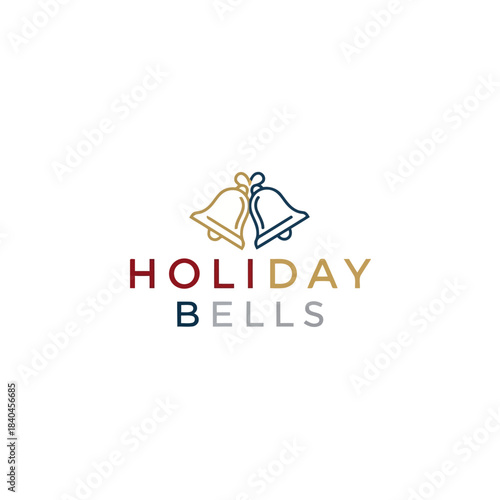 Hand drawn holiday bells with colorful text logo
