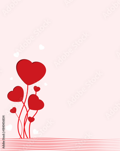 Romantic Red Heart Flower Illustration on Soft Pink Background – Valentine’s Day Love Design