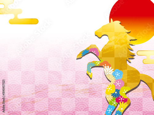 馬, 年賀状, 和風, 和柄, 新年, 動物, クリスマス, うま, ベクター, イラスト,