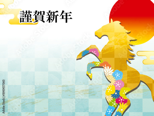 馬, 年賀状, 和風, 和柄, 新年, 動物, クリスマス, うま, ベクター, イラスト,
