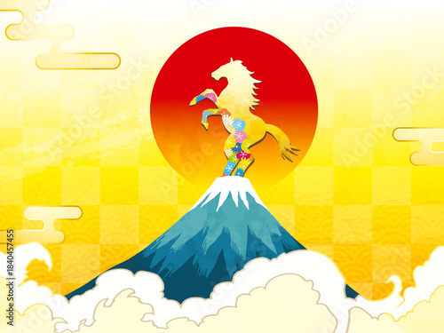 馬, 年賀状, 和風, 和柄, 新年, 動物, クリスマス, うま, ベクター, イラスト,