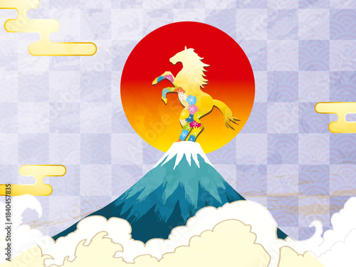 馬, 年賀状, 和風, 和柄, 新年, 動物, クリスマス, うま, ベクター, イラスト,