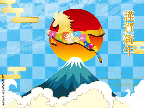 馬, 年賀状, 和風, 和柄, 新年, 動物, クリスマス, うま, ベクター, イラスト,