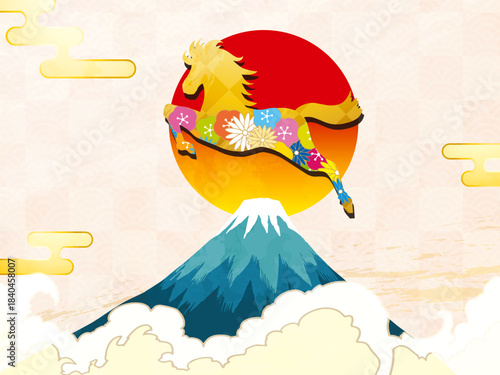 馬, 年賀状, 和風, 和柄, 新年, 動物, クリスマス, うま, ベクター, イラスト,