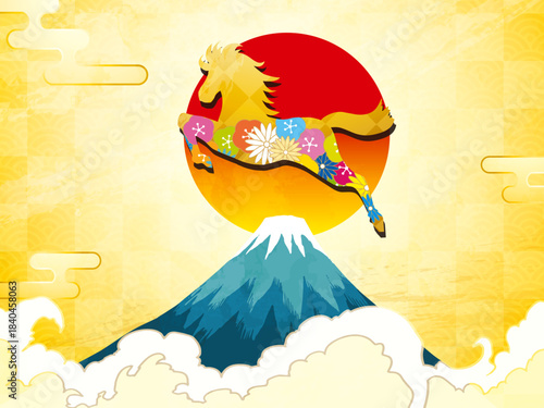 馬, 年賀状, 和風, 和柄, 新年, 動物, クリスマス, うま, ベクター, イラスト,