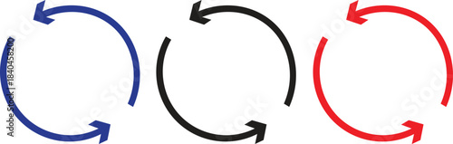 Circular loop arrow vector set – blue, black and red curved arrows, repeat cycle refresh reload rotation icons collection