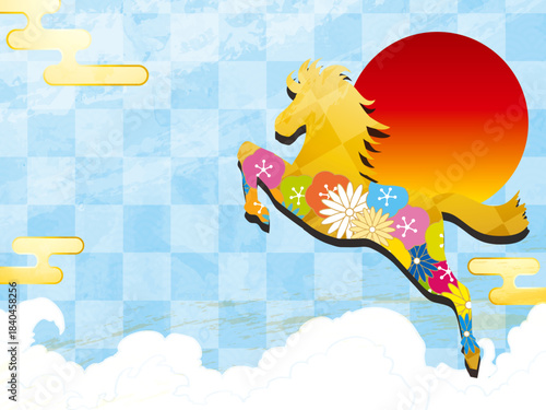 馬, 年賀状, 和風, 和柄, 新年, 動物, クリスマス, うま, ベクター, イラスト,