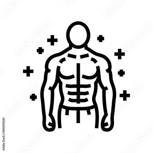 athlete exaggerated muscles line icon vector illustration
