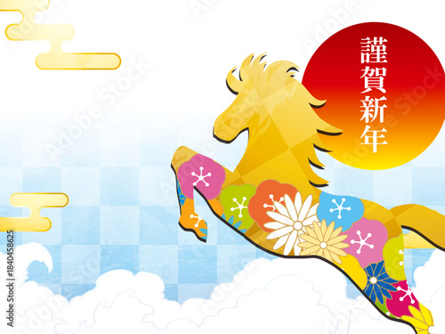 馬, 年賀状, 和風, 和柄, 新年, 動物, クリスマス, うま, ベクター, イラスト,