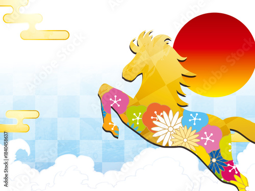 馬, 年賀状, 和風, 和柄, 新年, 動物, クリスマス, うま, ベクター, イラスト,