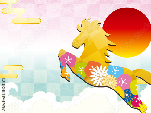 馬, 年賀状, 和風, 和柄, 新年, 動物, クリスマス, うま, ベクター, イラスト,