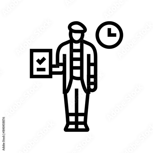 art time worker clock and checklist line icon vector illustration