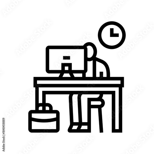 full time employee office desk line icon vector illustration