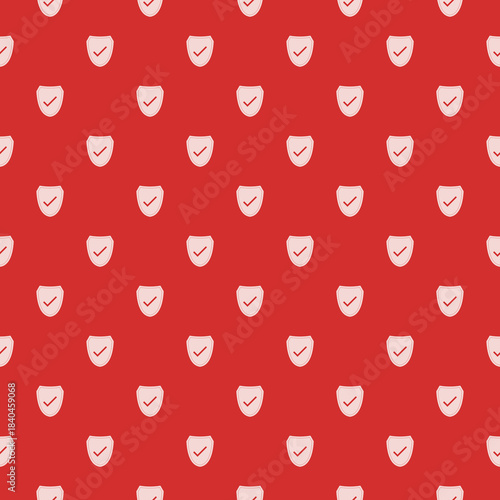 Shield with a check mark seamless pattern isolated on color background