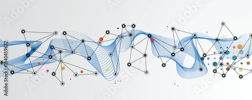 Technology and science geomtric banner or header. Connected neural network visualization