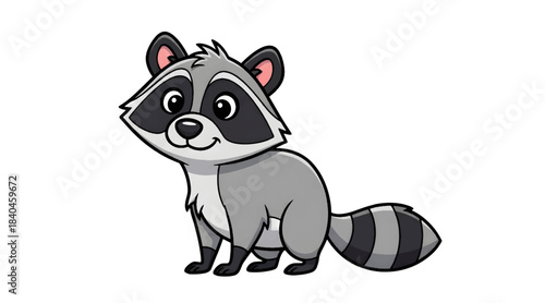 Cute Smiling Cartoon Raccoon Character Vector Illustration