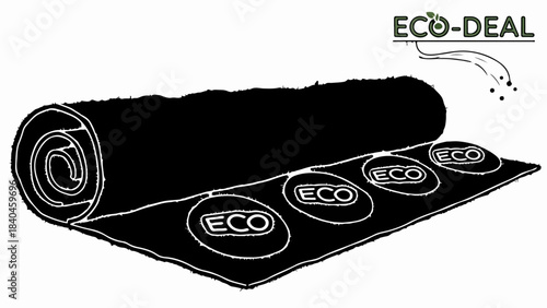 Rolled eco-friendly mat with sustainable branding, symbolizing environmental care and green living.