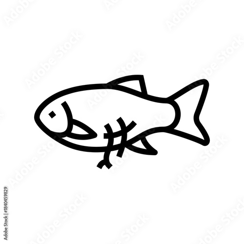 fish plastic pieces stomach line icon vector illustration