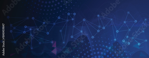 Technology and science geomtric banner or header. Connected neural network visualization