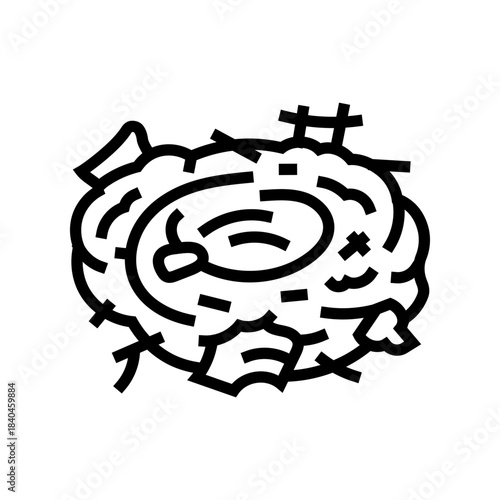 bird nest made of plastic trash line icon vector illustration