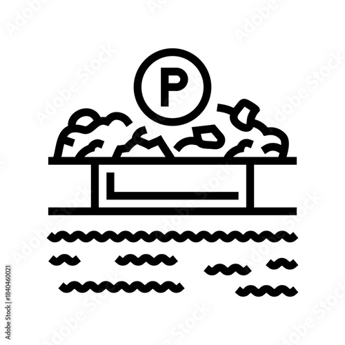 plastic filled landfill near water line icon vector illustration