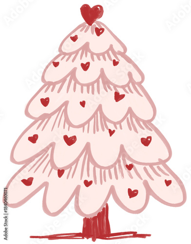 Romantic Festive Tree: A whimsically designed, blush-pink tree adorned with heart-shaped ornaments, embodying the spirit of love and festive cheer.