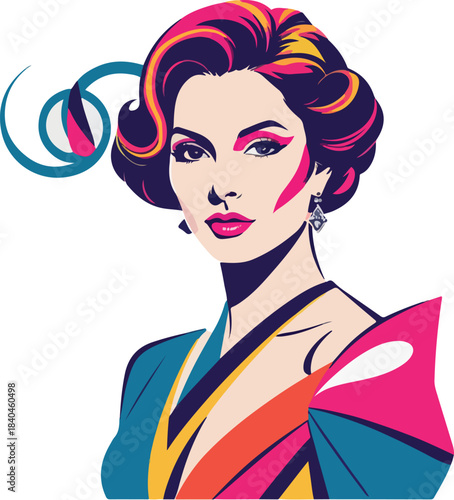 Japanese girl in kimono with fan illustration .