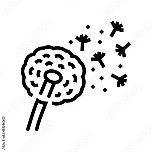 dandelion flower floating pollen line icon vector illustration