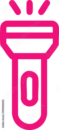 Minimalist pink line icon of a flashlight emitting light on a white background vector illustration 