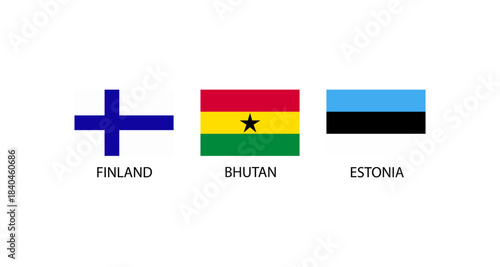 Flags of Finland, Bhutan, and Estonia displayed on a white background