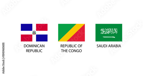 Flags of Dominican Republic, Republic of the Congo, and Saudi Arabia