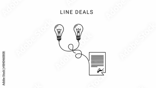 Creative partnership and innovation symbolized by connected lightbulbs and a signed contract.
