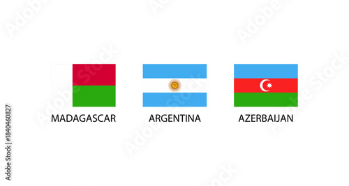 Flags of Madagascar, Argentina, and Azerbaijan against a white background