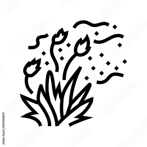 grass field releasing pollen line icon vector illustration