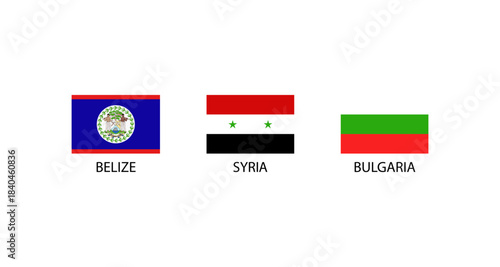 Flags of Belize, Syria, and Bulgaria displayed on a white background