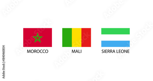 Flags of Morocco, Mali, and Sierra Leone displayed on a white background